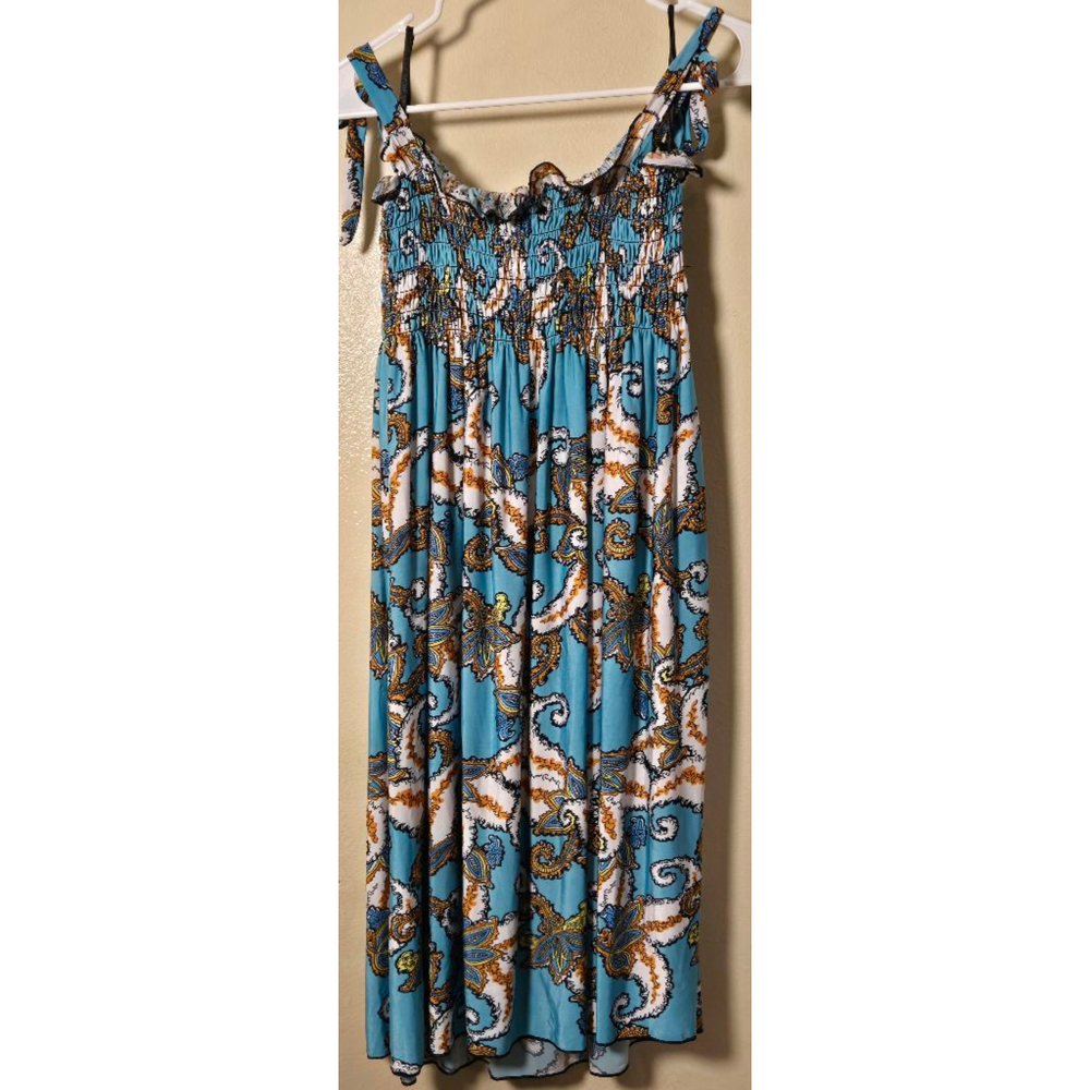 Women's Blue & White Paisley Smocked Maxi Dress S - Picture 3 of 5